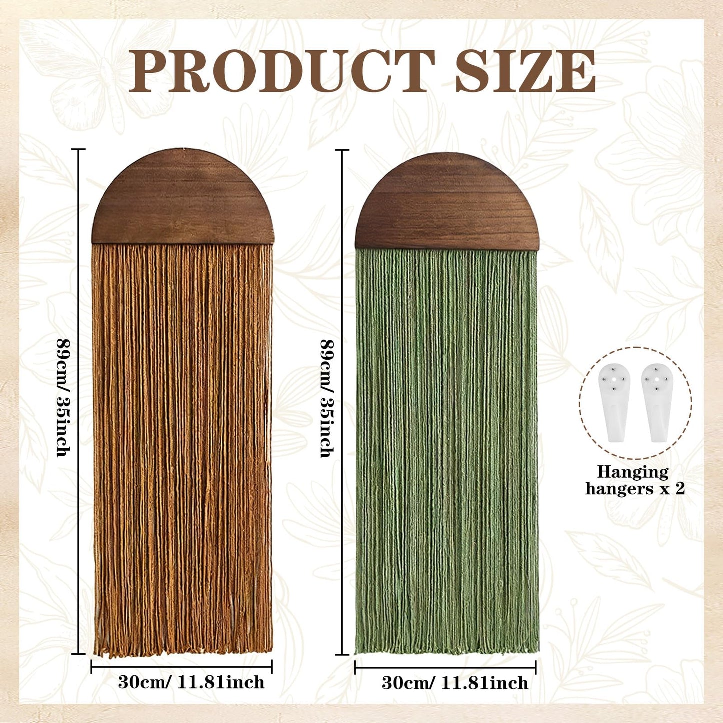 2 Pcs Macrame Wall Hanging Boho Wall Decor - 11.81" W x 35" L for Handmade Woven Tapestry Art with Wood Tassels, Bohemian Yarn Decoration for Bedroom Above Bed Headboard Living Room