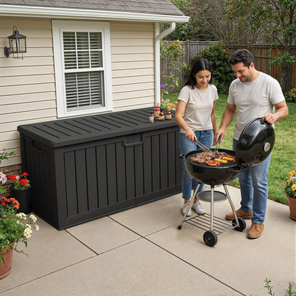 Acurax 240 Gallon HDPE Deck Box Outdoor Indoor Waterproof Storage Box for Patio Furniture, Pool Accessories, Garden Tools, and Cushion Storage, Black