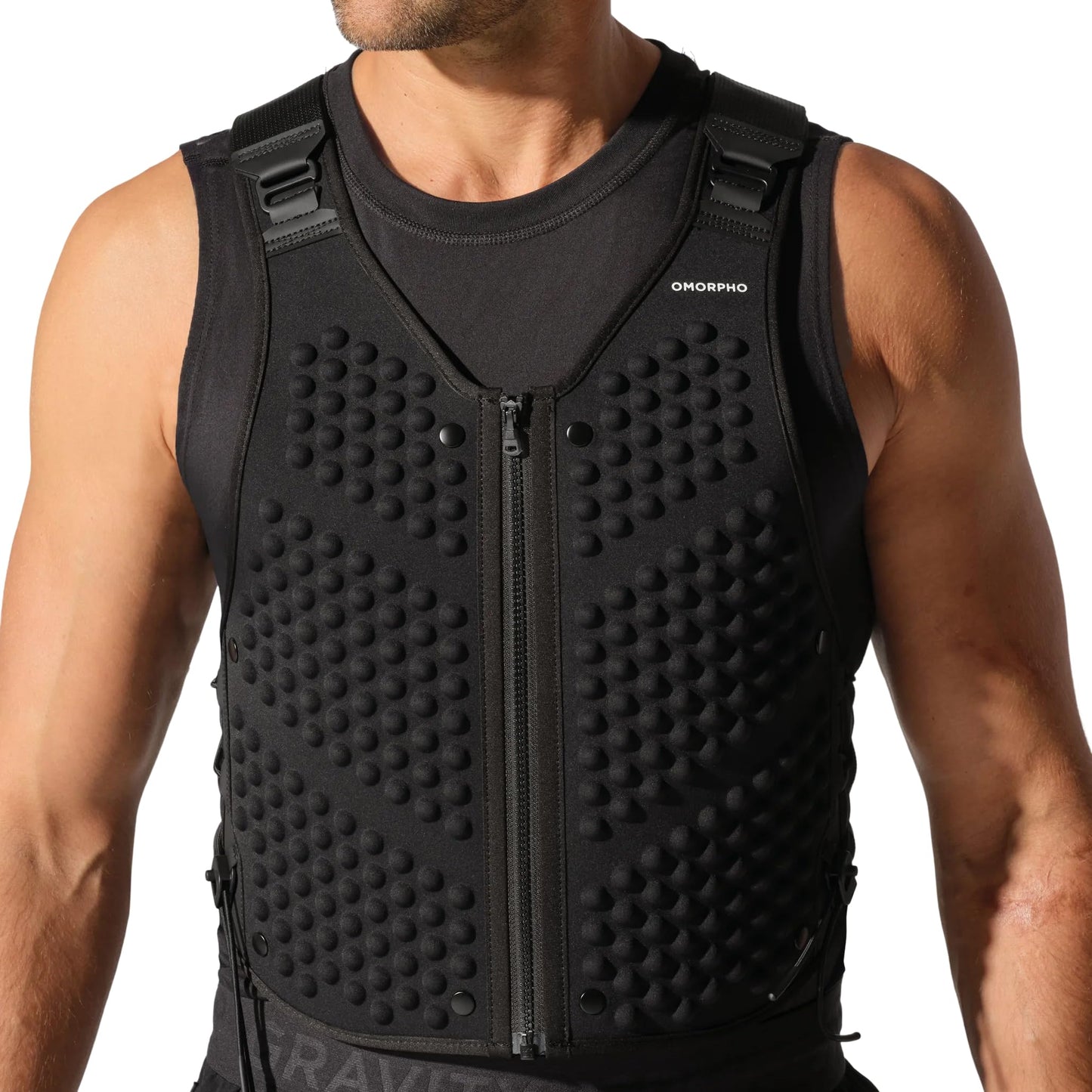 OMORPHO Men's G-Vest, 10 lb (up to 20 lb with addition of G-Pack), weighted vest for men, low-profile, fully adjustable, comfort fit. Great for walking, hiking, running and training. (Black, S-M)