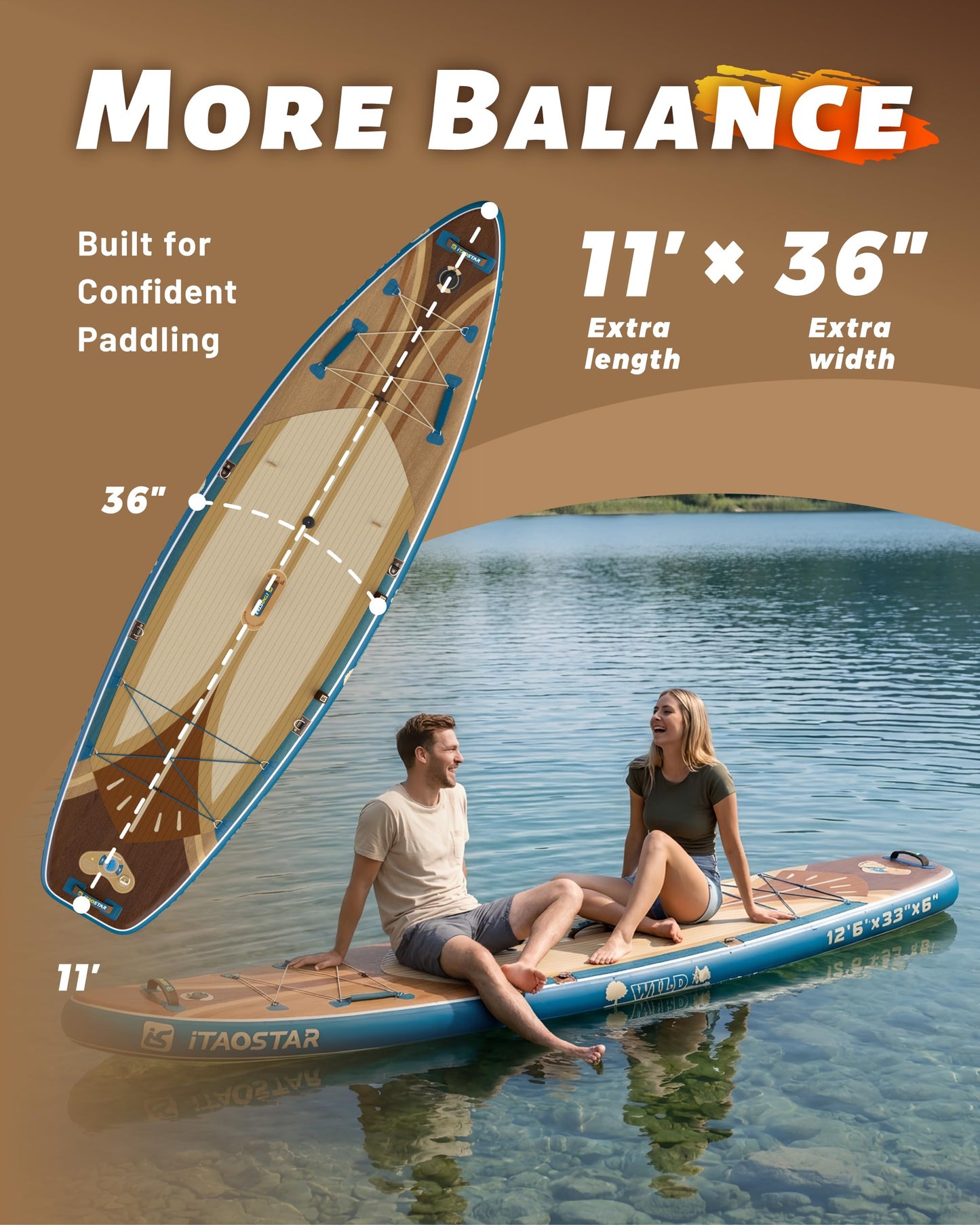 iTAOSTAR W02A Wood Inflatable Paddle Board Stand Up Paddleboard for Beginner Inflatable Paddle Board Wood Grain