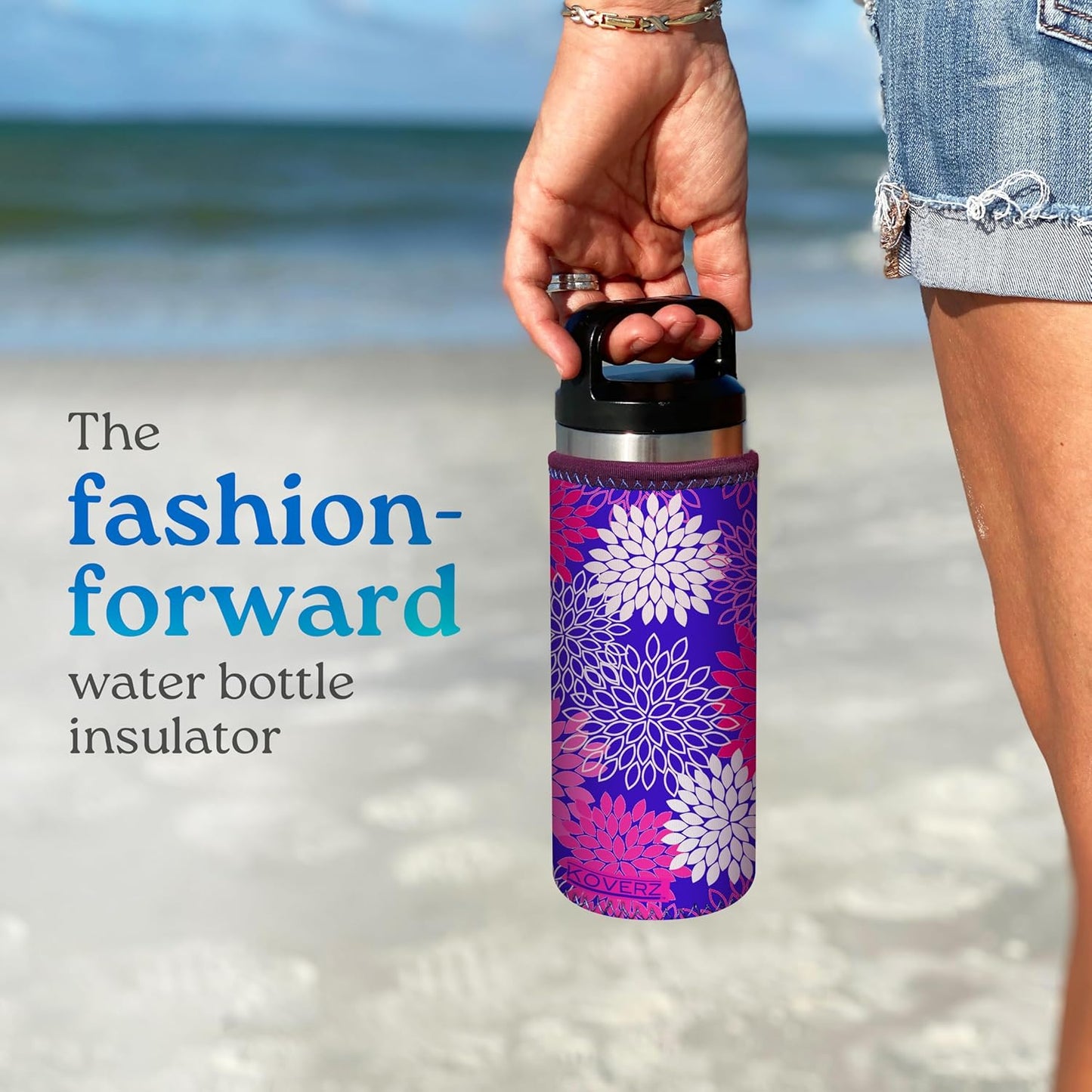 24-30oz 750ml Koverz Water Bottle Carrier with Shoulder Strap, Water Bottle Insulator - Peacock