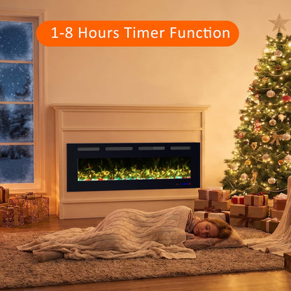 VILLABROT 42 Inch Ultra Thin Electric Fireplace Heater, Recessed & Wall Mounted Electric Fireplace Insert with Thermostat, 13 Flame Colors, Remote Control, 750/1500W for Living Room Bedroom