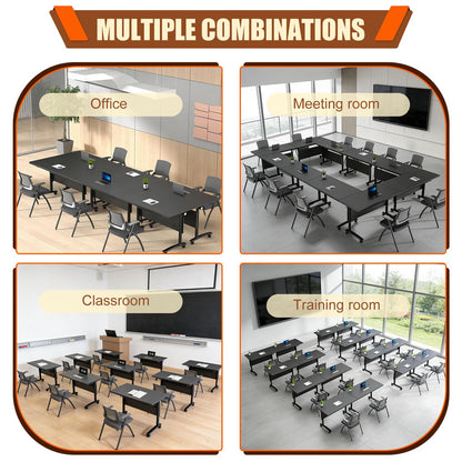 CUAOCEZ 8-Pack Modular Folding Conference Table with Wheels, 61" Flip Top Mobile Training Table, Heavy-Duty 550 lbs Capacity, Space-Saving Vertical Fold for Office Classroom & Seminar, Black