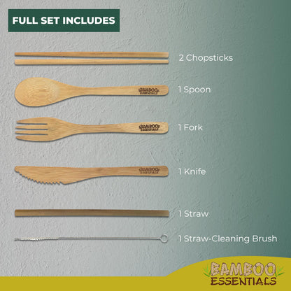 Travel Utensils with Case Set Fork, Knife, Spoon, Chopsticks, Straw, Straw-cleaning brush, Travel Pouch and Carabiner, Excellent For Everyday Use! ((2 Sets) Midnight Black/Sunrise Yellow)