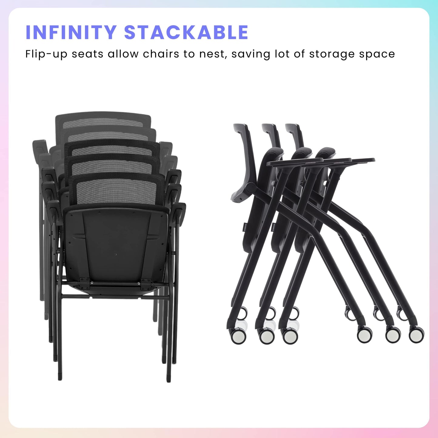 BROBRIYO, 4 Pack Stackable Conference Room Chairs with Wheels and Paddle, Ergonomic Mesh Back and Arms for Meeting, Conference, Reception, Training Room & Home Office Desk Folding Chairs (2 Boxes)