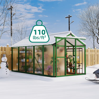 GAOMON Walk in Polycarbonate Greenhouse for Outdoors, 6 x 10 ft Backyard Greenhouse with Reinforced Aluminum Frame, Roof Vent, Lockable Door, Rain Gutter, Easy Assembly, Green