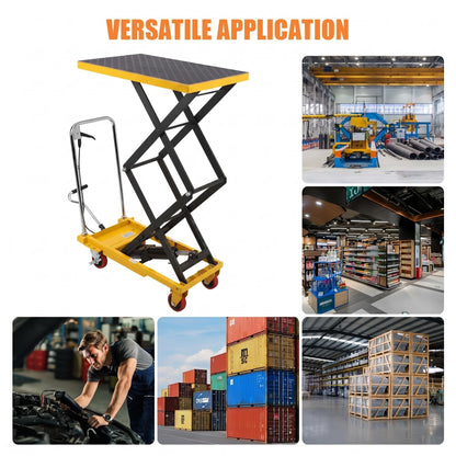 Heavy Duty Hydraulic Lift Cart, 330 LBS Capacity, 50" Lifting Height, Double Scissor Structure, Non-Slip Platform and Swivel Casters, Rolling Lift Table for Workshop Warehouse Industrial Use, Yellow