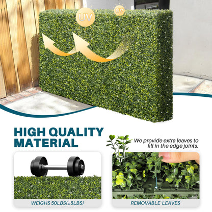 COARBOR 54" x 72" x 6" Artificial Boxwood Hedge Wall Milan with White Flowers Interior Divider Privacy Fence Faux Greenery Backdrop for Home Decor, Party Decor, Backyard Balcony Deck