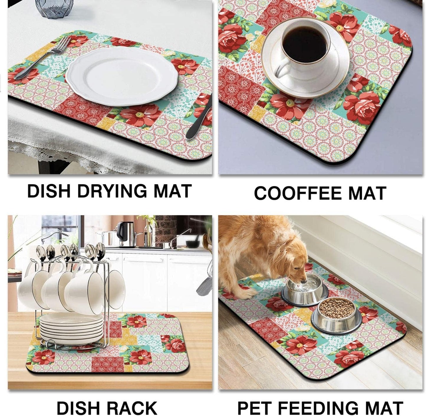 Coffee Bar Mat Accessories for Countertop, Absorbent Rubber Backed Dish Drying Mats for Kitchen, 24x16in