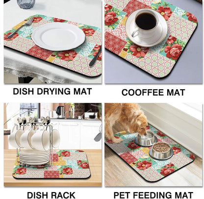Coffee Bar Mat Accessories for Countertop, Absorbent Rubber Backed Dish Drying Mats for Kitchen, 24x16in