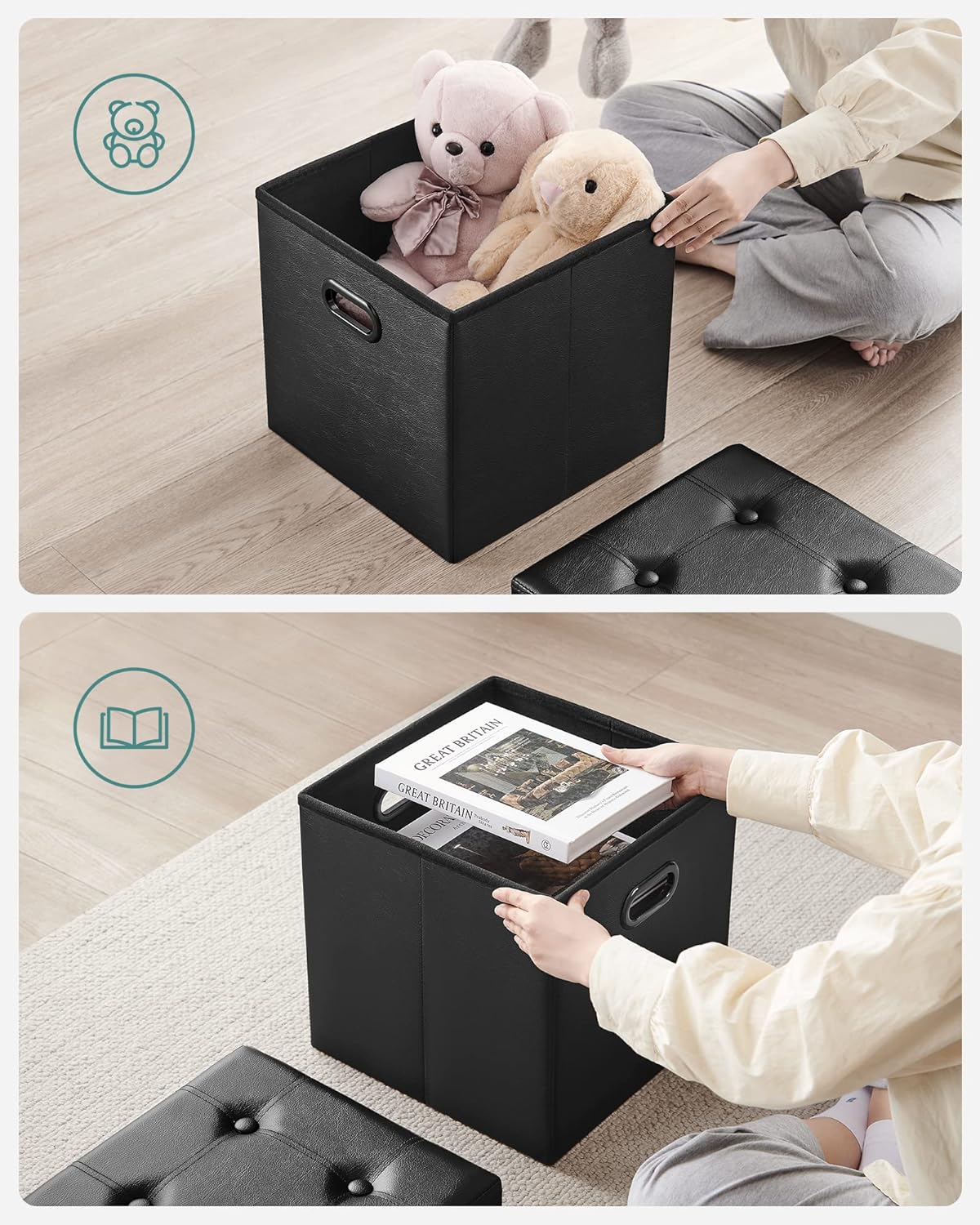 15 Inches Grommet 660 lb, ULSF30B SONGMICS Mazie Collection - Ottoman with Storage, Footstool, Storage Ottoman
