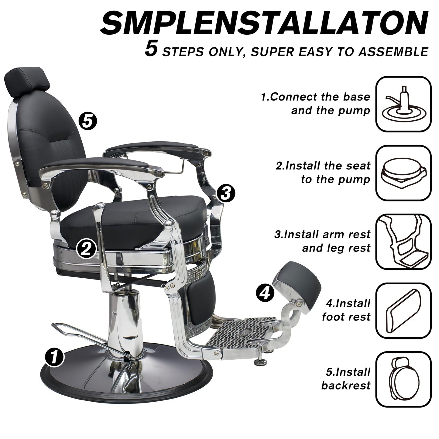 Professional Barber Chair - Hydraulic Salon & Tattoo Chair, 550lb Capacity, 360° Swivel & 160° Recline, Adjustable Headrest (Vintage Silver)