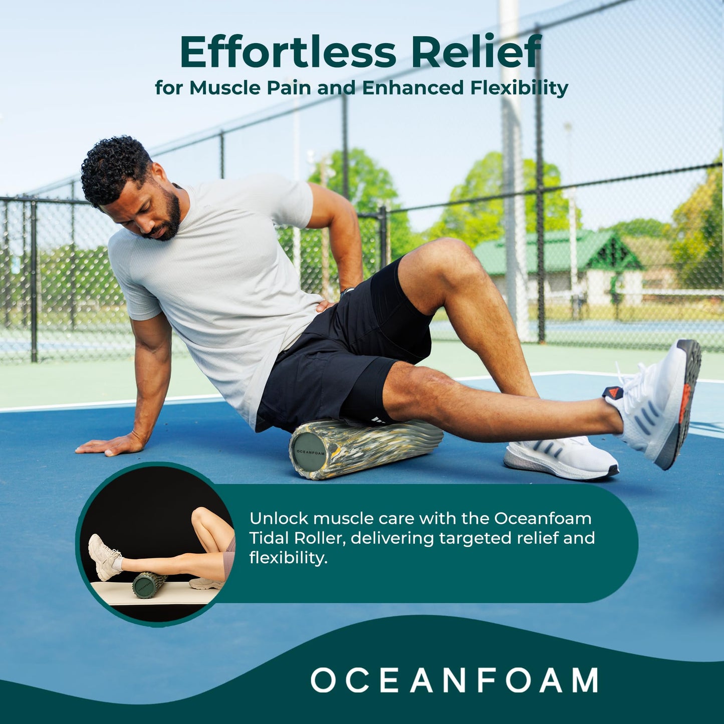Oceanfoam Tidal Roller - Black Marbled - Muscle Massage Foam Roller for Back Pain & Stretching - Firm and Ergonomic Wide Wave Textured - Yoga, Athletics, & Wellness - Full Size, 20" x 5"