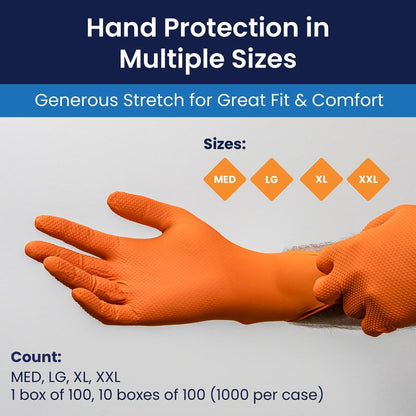 Adenna ProWorks CATCH Disposable Nitrile Gloves – 9 Mil, Heavy Duty Work Rubber Glove with Raised Pyramid Grip, Non–Latex & Powder Free, Pack of 100, Large, Orange