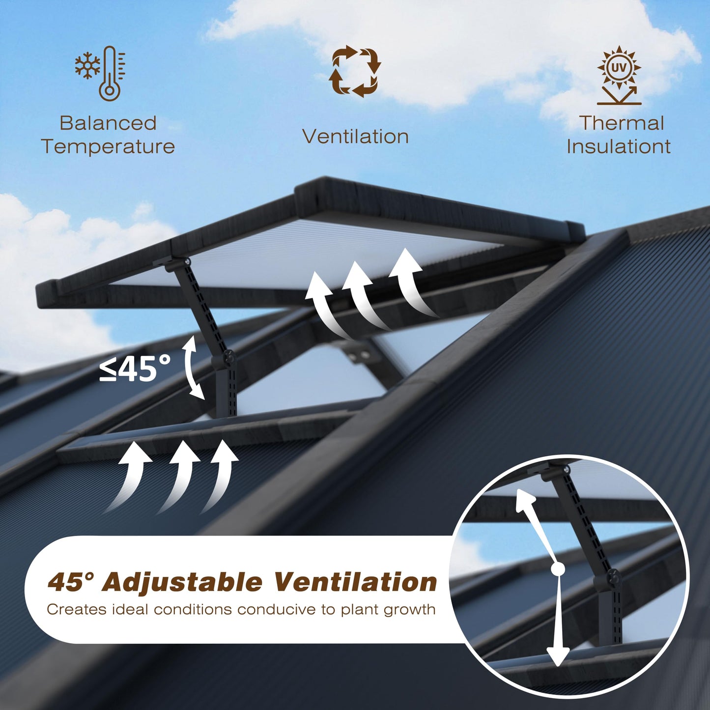MUPATER 8 x 8FT Wooden Polycarbonate Greenhouse with 6mm Polycarbonate Panels for UV Protection, Ventilated Window & Lockable Door, Walk-in Greenhouse for Outdoors, Patio, Backyard, Black