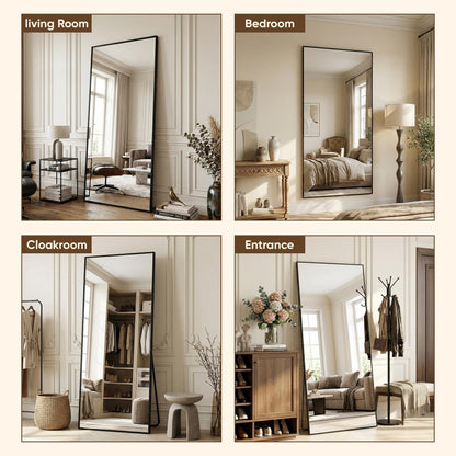 Antok 82''x44'' Full Length Mirror, Shatterproof HD Oversized Floor Mirror with Stand, Aluminum Alloy Frame Leaning Standing or Wall Mounted Mirror for Bedroom Living Room Entryway, Black