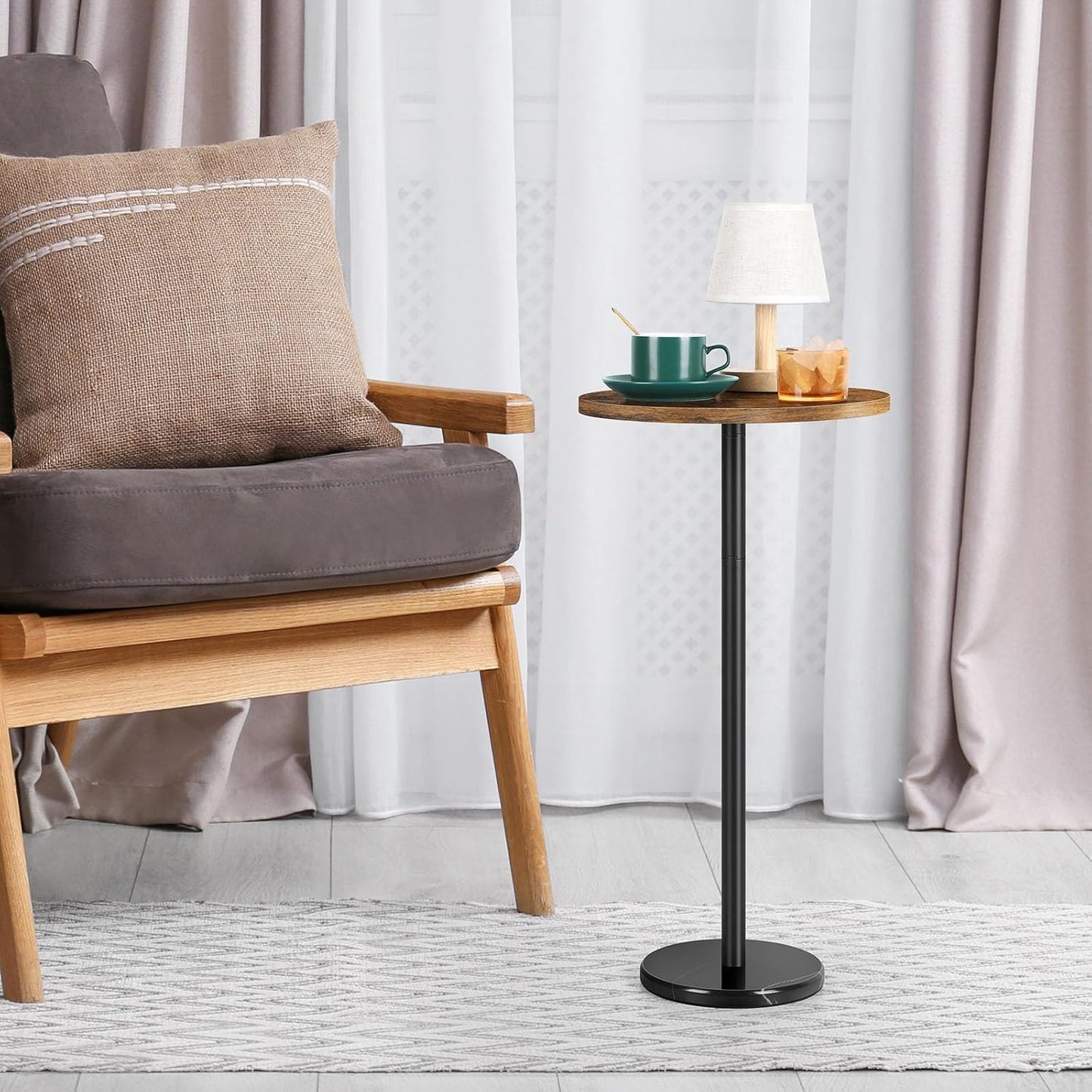 OYEAL Drink Side Table Small Round Cocktail Table for Patio Outdoor Pedestal Side Table Coffee Table with Black Marble