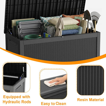 ROJIK 320 Gallon Deck Box Outdoor Waterproof,Weatherproof Outdoor Storage Boxes Lockable with Lid,Outside Resin Storage Bench for Patio Cushions,Garden Tools and Pool Accessories(Black)