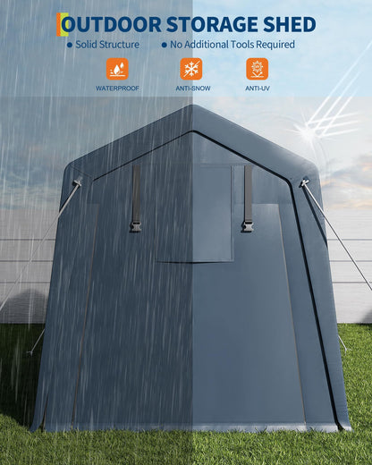 7 x 10 Ft Carport Portable Storage Shed Outdoor Tarp Sheds with Roll-Up Door, Bike Shed ATV Storage Tent for Motorcycle, Car, Garden Tools Grey