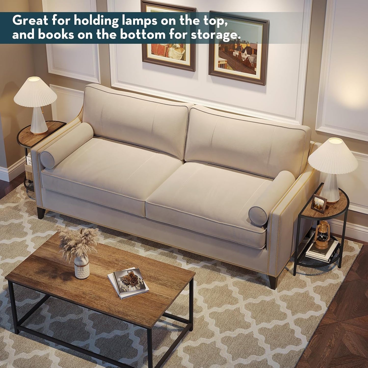 19.7'' 18.7"*10.4" 2 SAYGOER Small Side Table Half Moon Side Tables for Living Room Unique Modern Half Round Bed