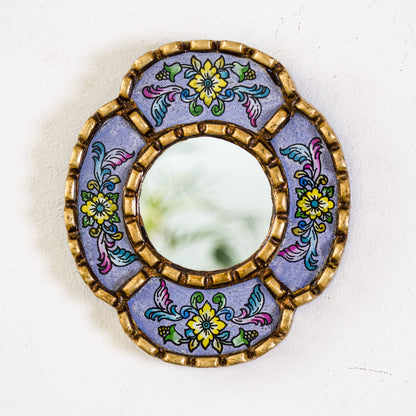 DECORCONTRERAS Artisan Handcrafted Wall Mirror Set, 3 Floral Shape Mirrors, Bronze Finish Frame, Turquoise Purple Beige Glass