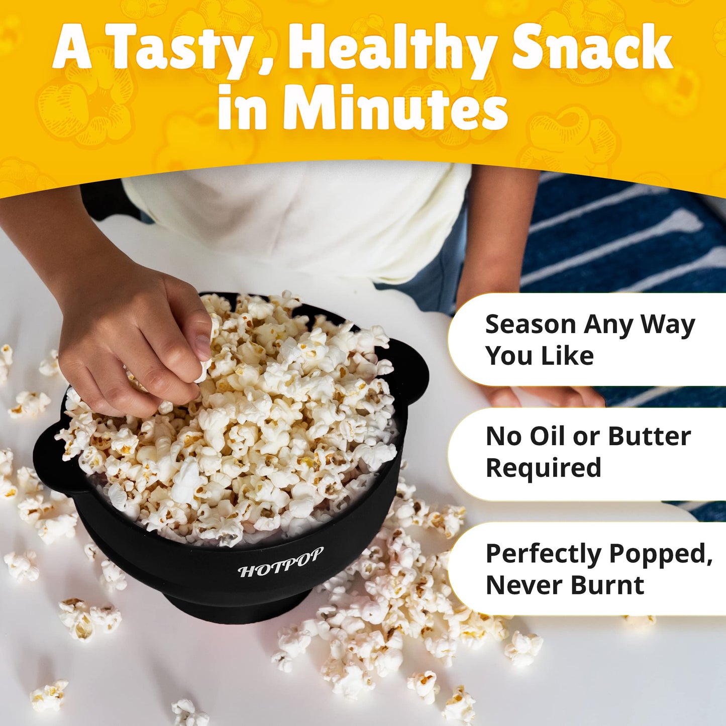 The Orginal HotPop Silicone Popcorn Maker - Microwave Popcorn Popper with Handles - Collapsible Bowl, Heat-Resistant, Easy to Clean, Ideal for Family Movie Nights, 15-Cup Capacity - Red