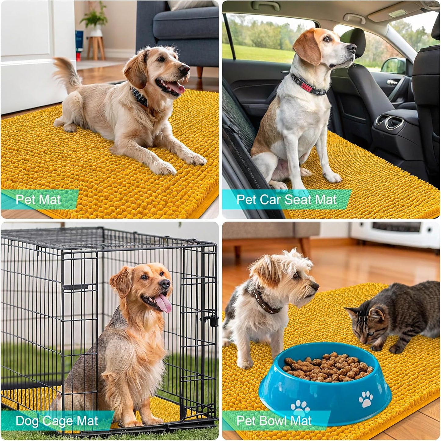 OLANLY Dog Door Mat - Absorbent Non-Slip Chenille Mat for Muddy Paws | 47x20 Inches, Golden Yellow