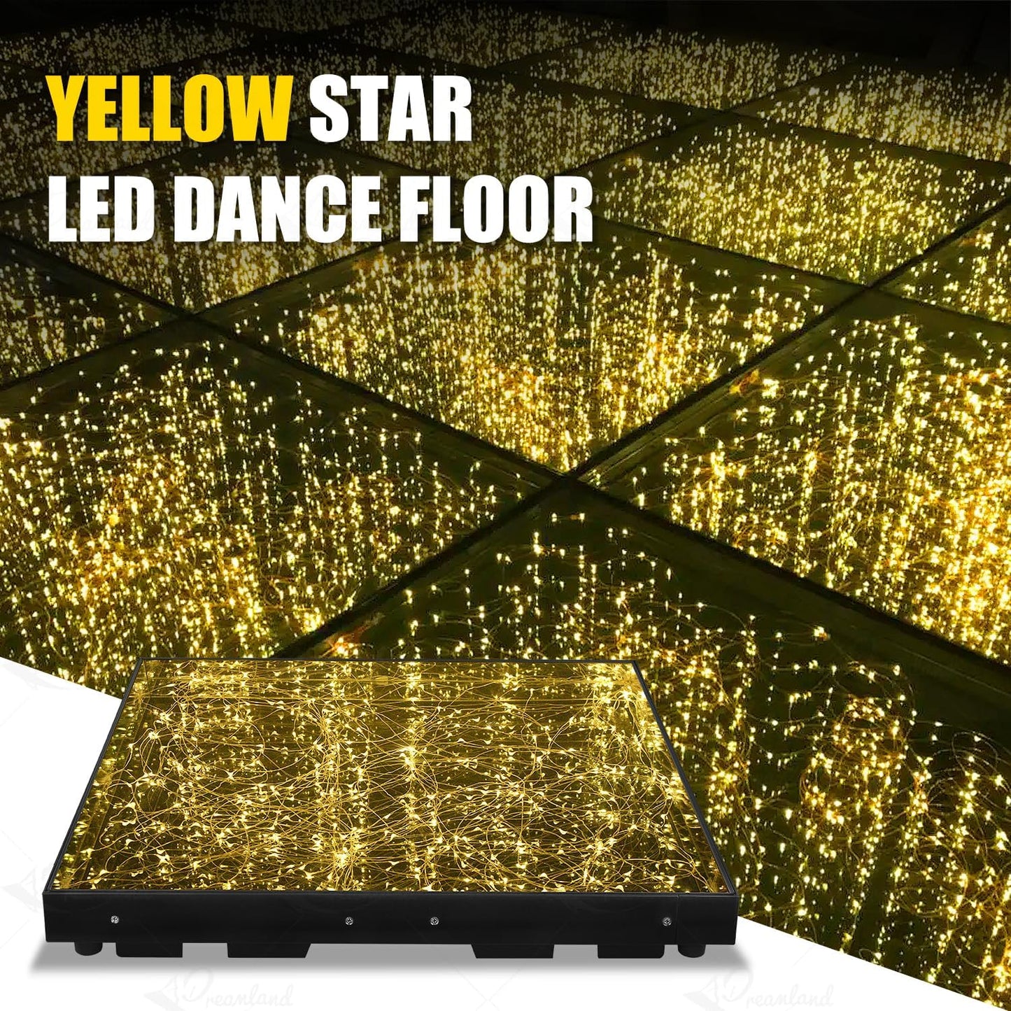 MOKA SFX 3D Mirror Gold Led Dance Floor Panels with Filght Case Nightclub Decoration Wedding Party Dancing Floor Tiles 8.2ft x 8.2ft 25pcs/lot (Magnetic)