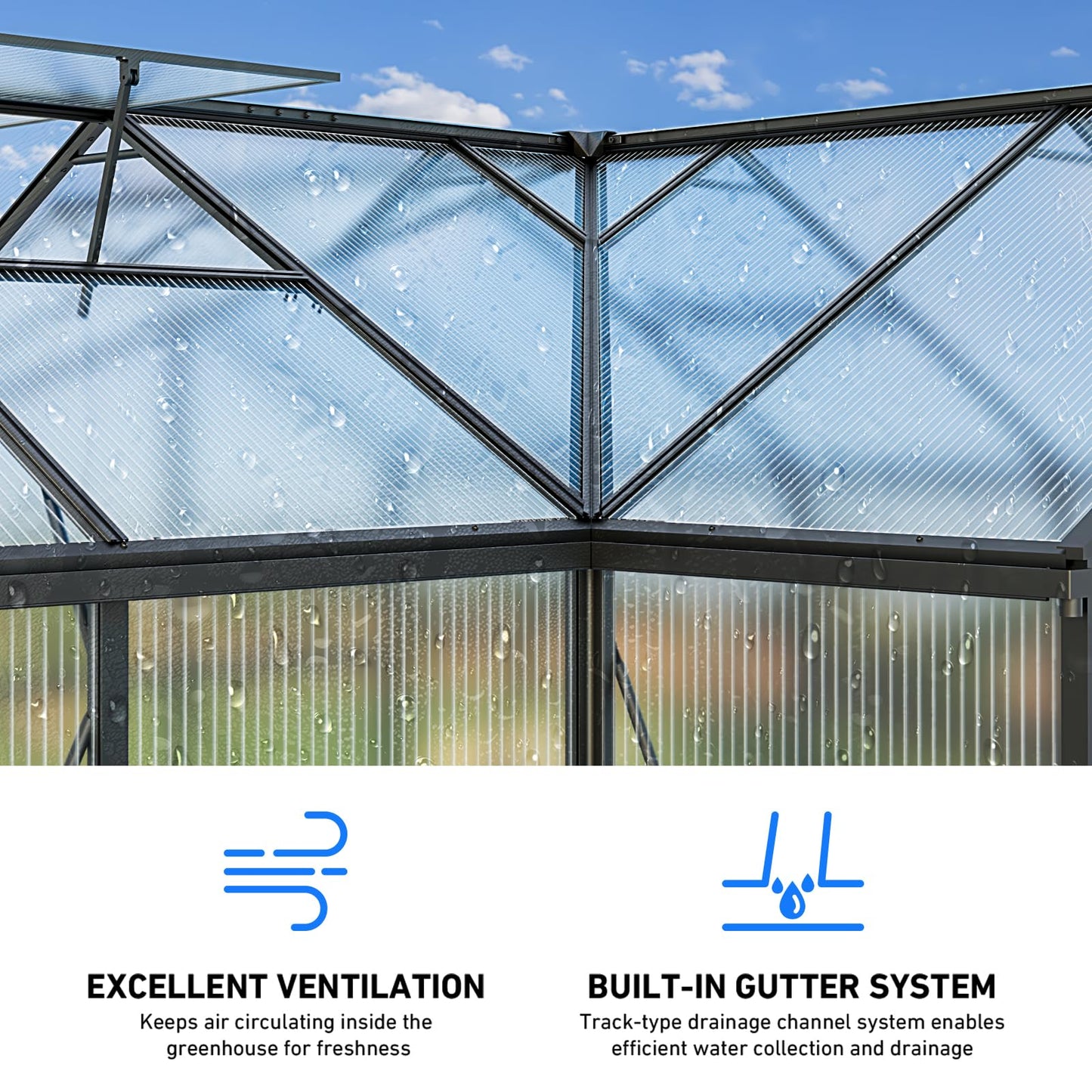 12X12FT Green Houses for Outside, Large Greenhouse for Outdoors and Garden Planting, Walk in Greenhouse Kit with Electronic Thermometers, Withstands Strong Wind or Snow to Protect Vegetables or Plants