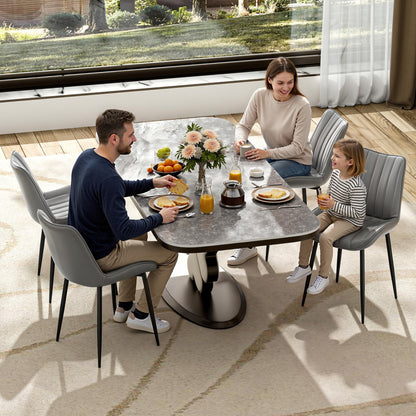 VECELO Dining Chairs Set of 6, Upholstered Kitchen Chairs with Comfortable Faux Leather Cushions and Neat Stitching, Mid-Century Modern, Easy Assembly, Grey