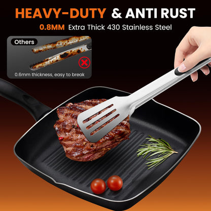 Kitchen Tongs for Cooking,Stainless Steel Spatula Tongs Locking Metal Tongs for Grilling/Barbecue/BBQ,Serving,Buffet,Perfect for Flipping Steak and Fish,Set of 2 (12 & 14 inch)