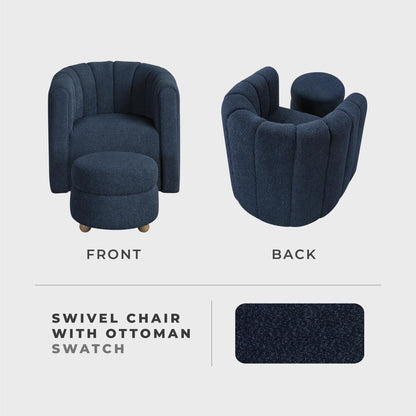 Lexicon Swivel Accent Chair with Ottoman, Boucle Fabric Upholstered 360 Degree Swivel Single Sofa Chair with Ottoman Set for Living Room/Office/Apartment, Blue