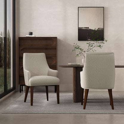 Manhattan Comfort Beever Modern Dining Chairs with Arms, Luxurious Chenille Upholstery, Foam Padded Seat, Rubberwood Legs, Sloped Ergonomic Back, Kitchen and Dining Room Furniture, Set of 2, Taupe