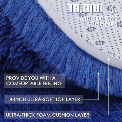 OLANLY 4x4 Soft Fluffy Shaggy Accent Rug - Machine Washable Indoor Carpet for Bedroom & Nursery, Navy Blue