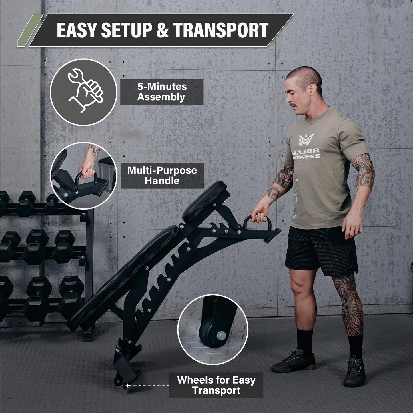 MAJOR FITNESS Adjustable Weight Bench (Elite Version) - 1300LBS Capacity, 32 Positions for Strength Training, Bench Press, and Full-Body Workouts for Home or Garage Gym, Black