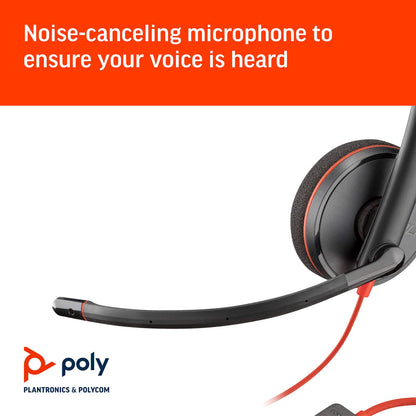 Plantronics - Blackwire 3210 - Wired, Single Ear (Monaural) Headset with Boom Mic - USB-A to connect to your PC and/or Mac