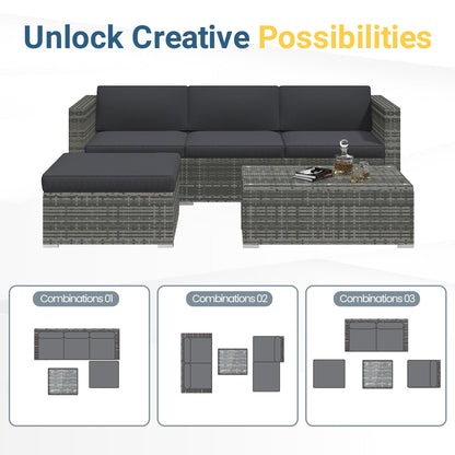 Wisteria Lane Outdoor Patio Furniture Set, All Weather Wicker Rattan Sectional Sofa, Patio Conversation Set with Cushions & Glass Coffee Table for Backyard Porch Garden Balcony, Grey