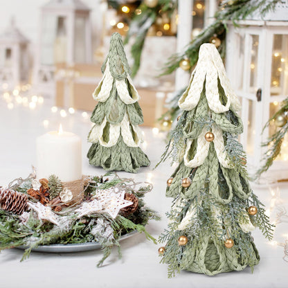 2PCS Hand Woven Christmas Tree Decor, Set of 11.8 Inch and 8.3Inch Tabletop Trees with Golden Berries, Farmhouse Winter Decor for Centerpiece, Mantel, Holiday Home Decorations