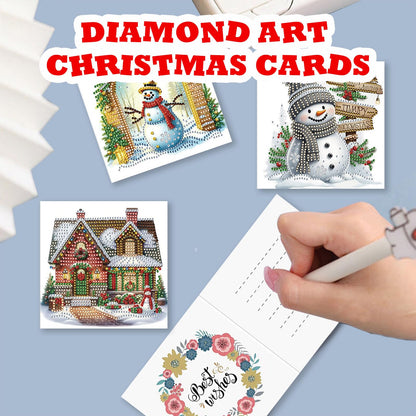 YOKUSHI 12 PCS Diamond Art Painting Christmas Greeting Cards with Envelopes, Snowman Craft DIY Card Making Kits for Adults Gifts (White)