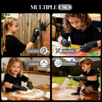 Xandoval Kids Disposable Gloves for 4-8 Years, 5Mil Small Black Nitrile Gloves for Work, Cleaning, Cooking, Gardening，Latex-Free and Powder-Free(XS,100PCS)