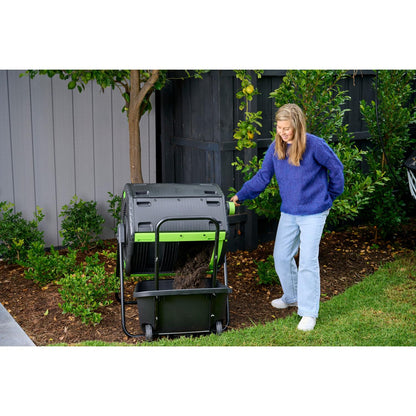 HomeStock Compost Tumbler 48 Gallon Dual Compartment - Geared Rotation & Cart Access
