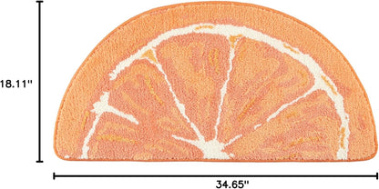COUNTRY 34.7"x18.1" TOWN & PLAY Citrus Slice Orange Half Circle Shaped Bath Mat, Absorbent Tufted Floor Mat, Non-Slip
