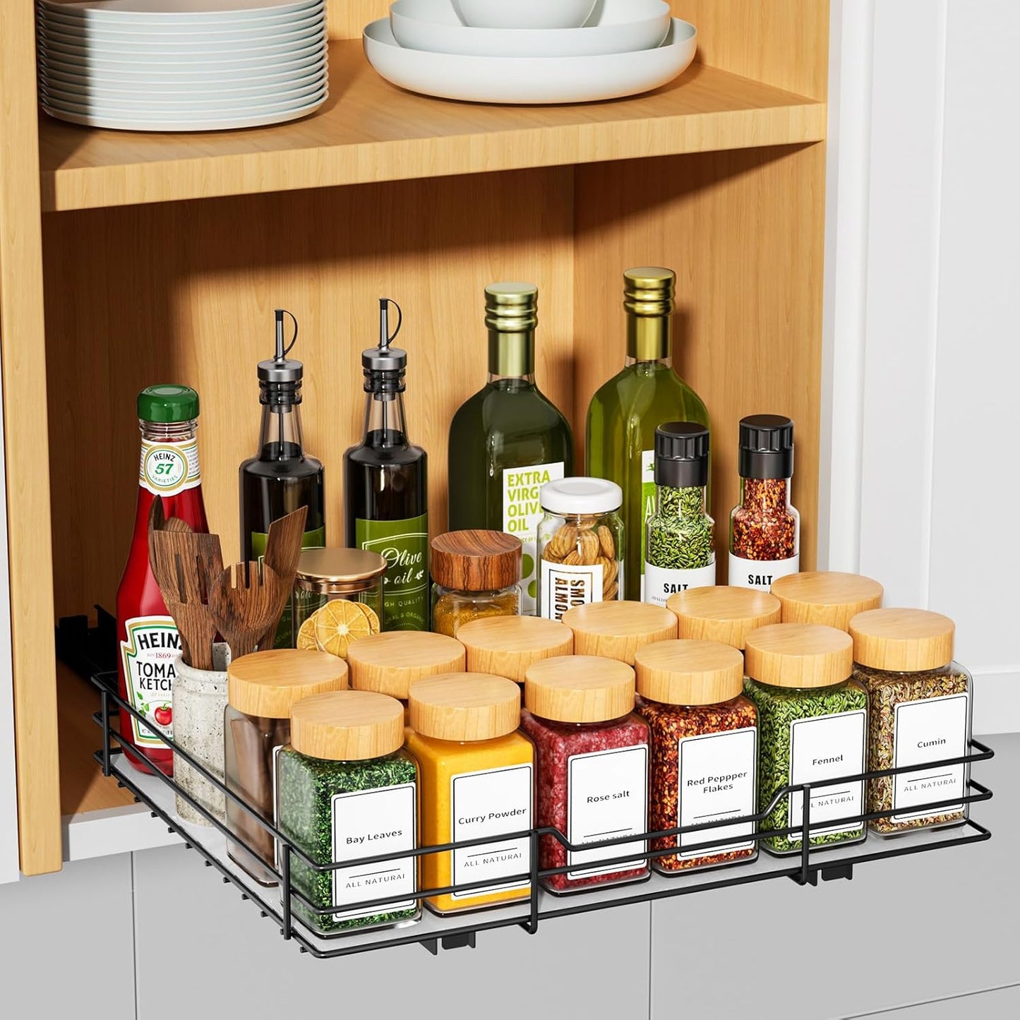 RCHYFEED Pull Out Spice Rack Organizer for Cabinet, Heavy Duty Slide Out Seasoning Organizer Fits Kitchen and Pantry