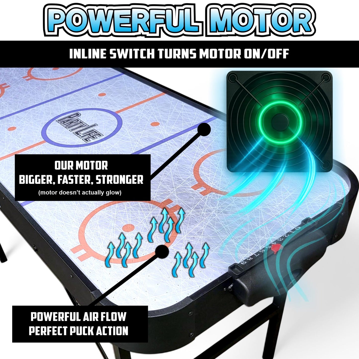 PartyLife 54" Air Hockey Table w/Folding Steel Legs - Powerful Motor, Smooth Surface, Very Sturdy - Perfect for Kids and Adults, Game Rooms & Home Arcade!