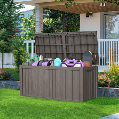 PatioZen 180 Gallon Large Resin Deck Box, Outdoor Lockable Storage Box with Divider for Patio Cushions Storage Furniture, Pool Supplies, Garden Tools, Weatherproof and UV Resistant- Light brown