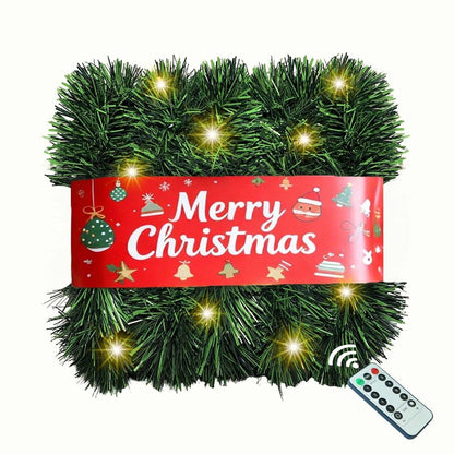 Christmas Garland with Lights, 30 Feet 50 Led Battery Operated Pre-Lit Long Garland Remote Timer for Stairs Railing Fireplace Mantle Office Door Frame Decor Green Greenery Indoor Outdoor Decorations