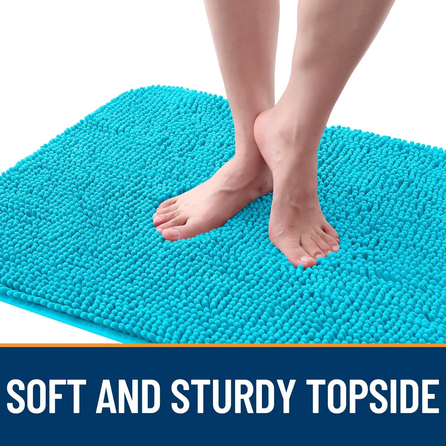 OLANLY Dog Door Mat - Absorbent Non-Slip Chenille Mat for Muddy Paws | 59x20 Inches, Aqua Blue
