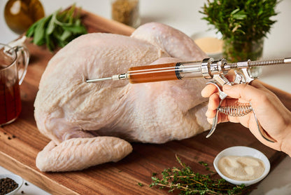 J&B Goods Professional Automatic BBQ Meat Marinade Injector Gun Kit with Case, 2 oz Large Capacity Barrel and 4 Commercial Grade Marinade Needles.