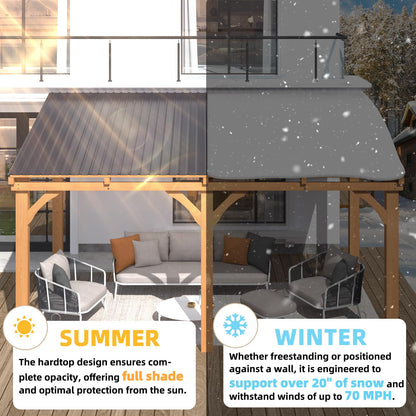 AECOJOY 10'x14' Outdoor Wood Ceder Gazebo for Patio, 14x10 Outdoor Lean to Hardtop Pergolas and Gazebos Clearance, Wall Mounted Wooden Gazebo Heavy Duty Metal Awnings for Patio, Decks, Backyard