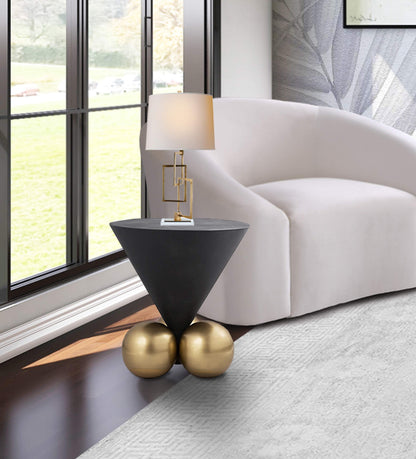 Meridian Furniture 265-E Naples Collection Modern | Contemporary Round End Table with Grey Textured Cement Table Top and a Brushed Brass Base, 20" W x 20" D x 21" H